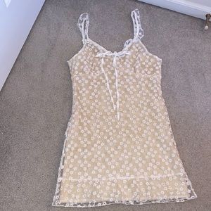 Tan and white flowered tank pencil dress